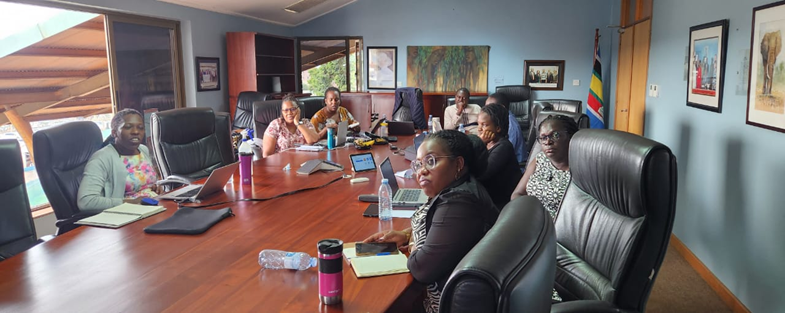 The Uganda and LVCT Health monitoring and evaluation team reviewing the AMR surveillance tools to incorporate gender and equity stratifications.